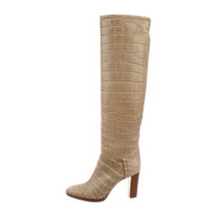 Used Loro Piana NEW Taupe Tan Crocodile Exotic Women's Riding Knee Boots in Boots