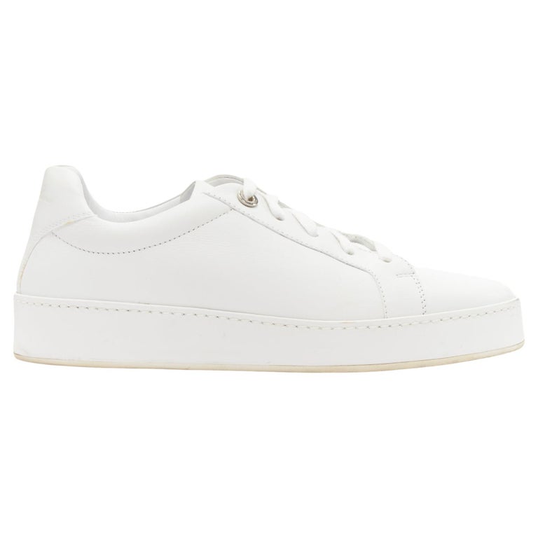 LORO PIANA Nuages white soft leather silver logo eyelet minimal low top  sneakers For Sale at 1stDibs