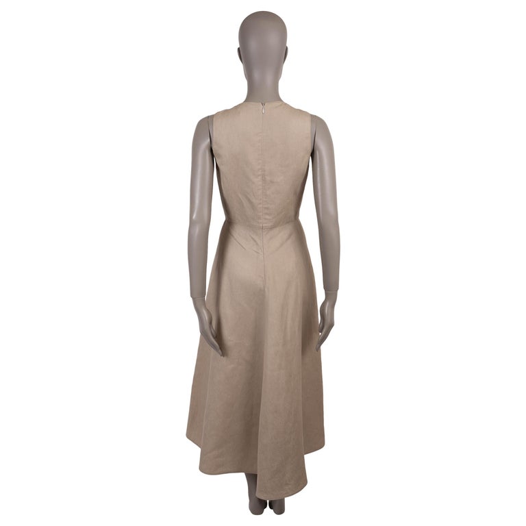 LORO PIANA oatmeal beige linen MIDI Dress 40 S For Sale at 1stDibs