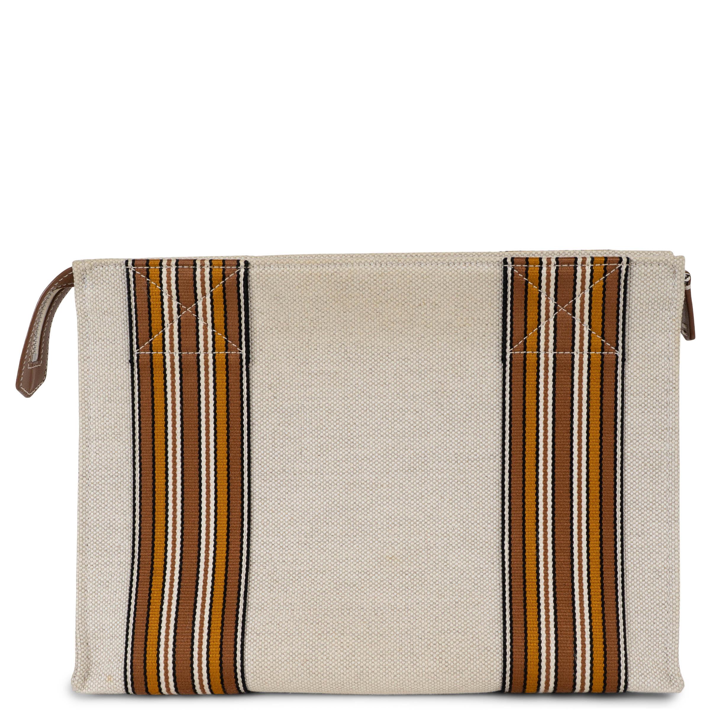 Beige LORO PIANA toile avoine 2022 WEBBING TRIM POUCH Sac en vente