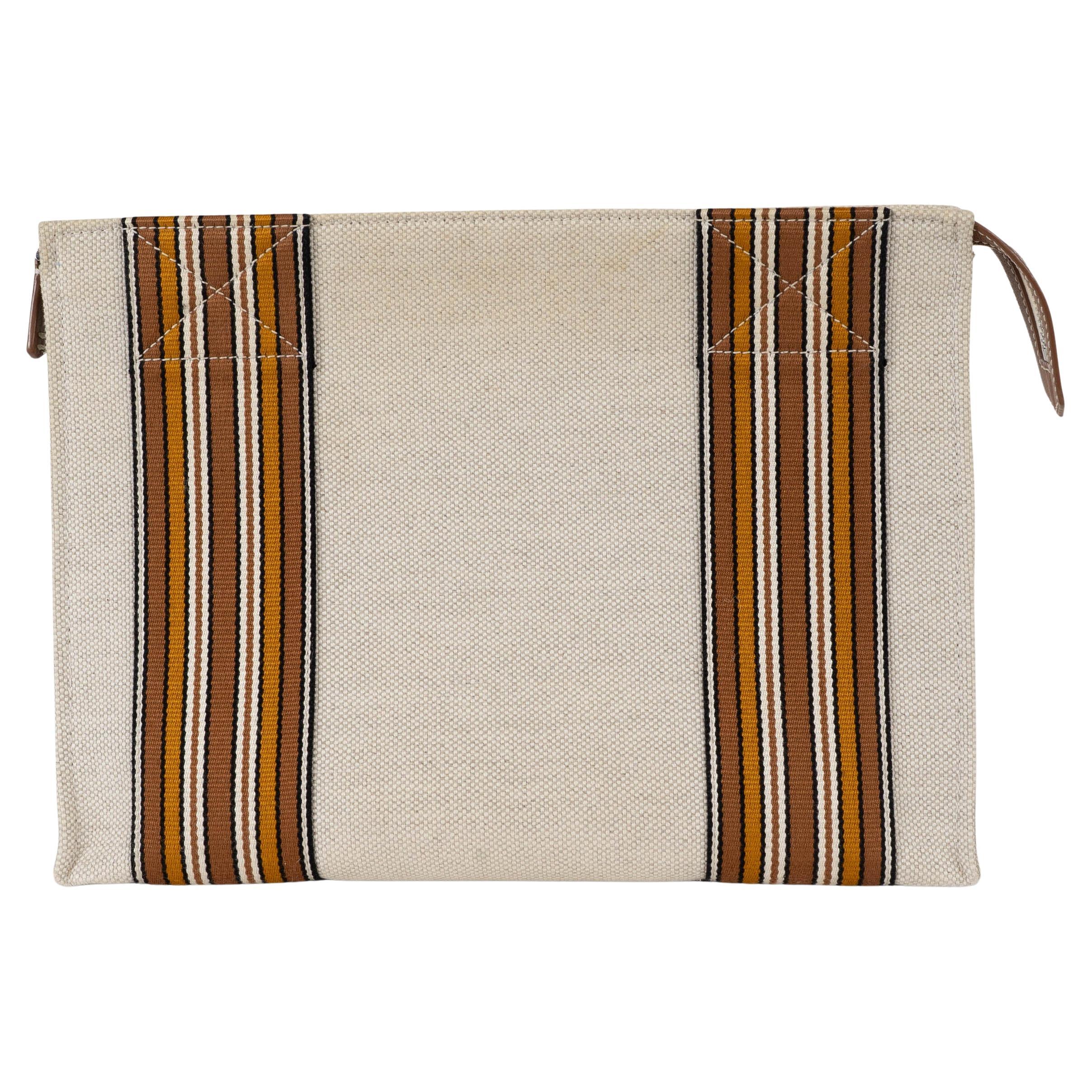 LORO PIANA toile avoine 2022 WEBBING TRIM POUCH Sac en vente
