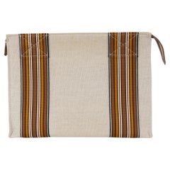 LORO PIANA oatmeal canvas 2022 WEBBING TRIM POUCH Bag
