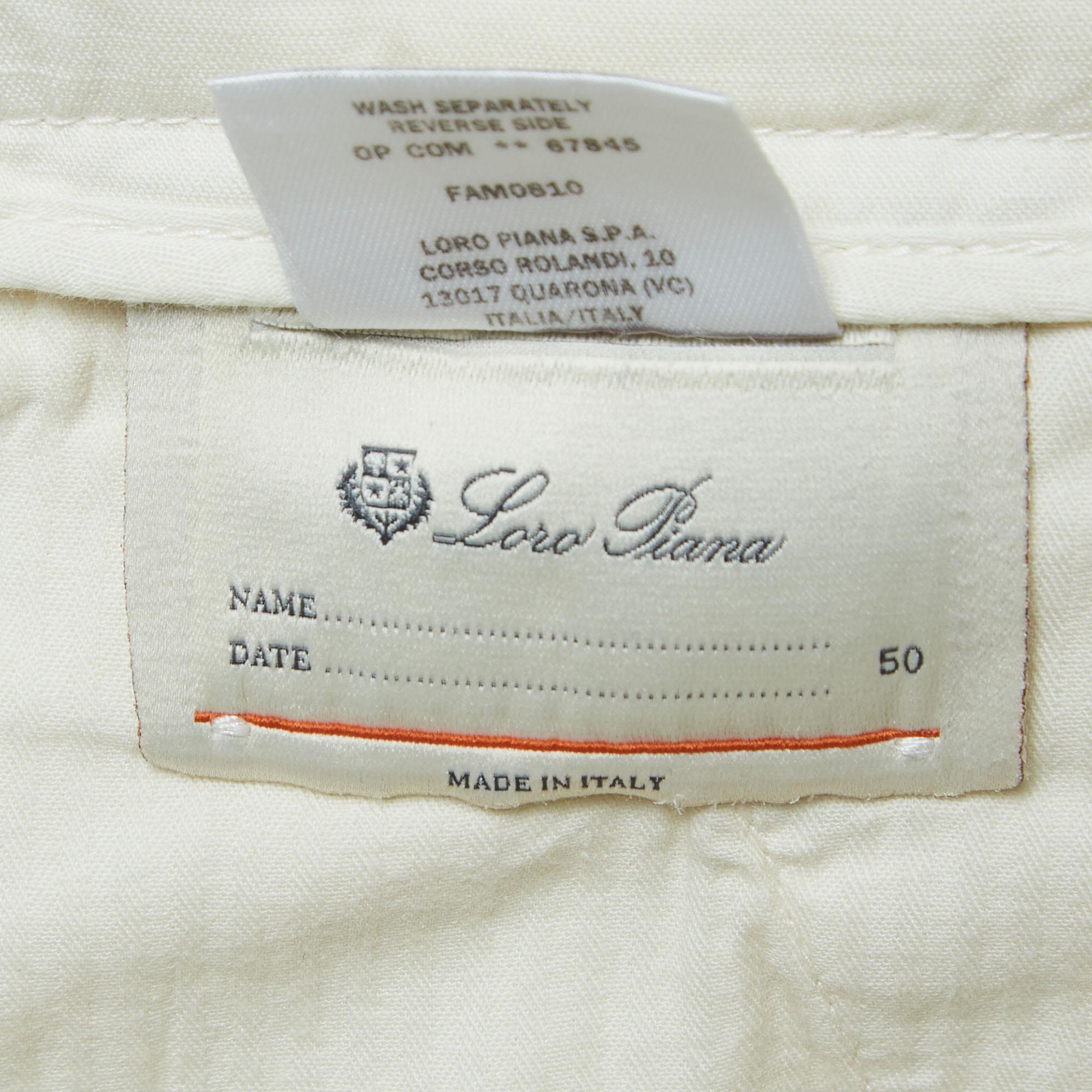 Loro Piana Off-White Pantalon à cordon de serrage en lin mélangé L. Pour hommes en vente