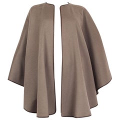 LORO PIANA olive drab cashmere LEATHER TRIM Cape Jacket One Size