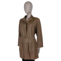 LORO PIANA olive green BELTED LEATHER Coat Jacket 42 M