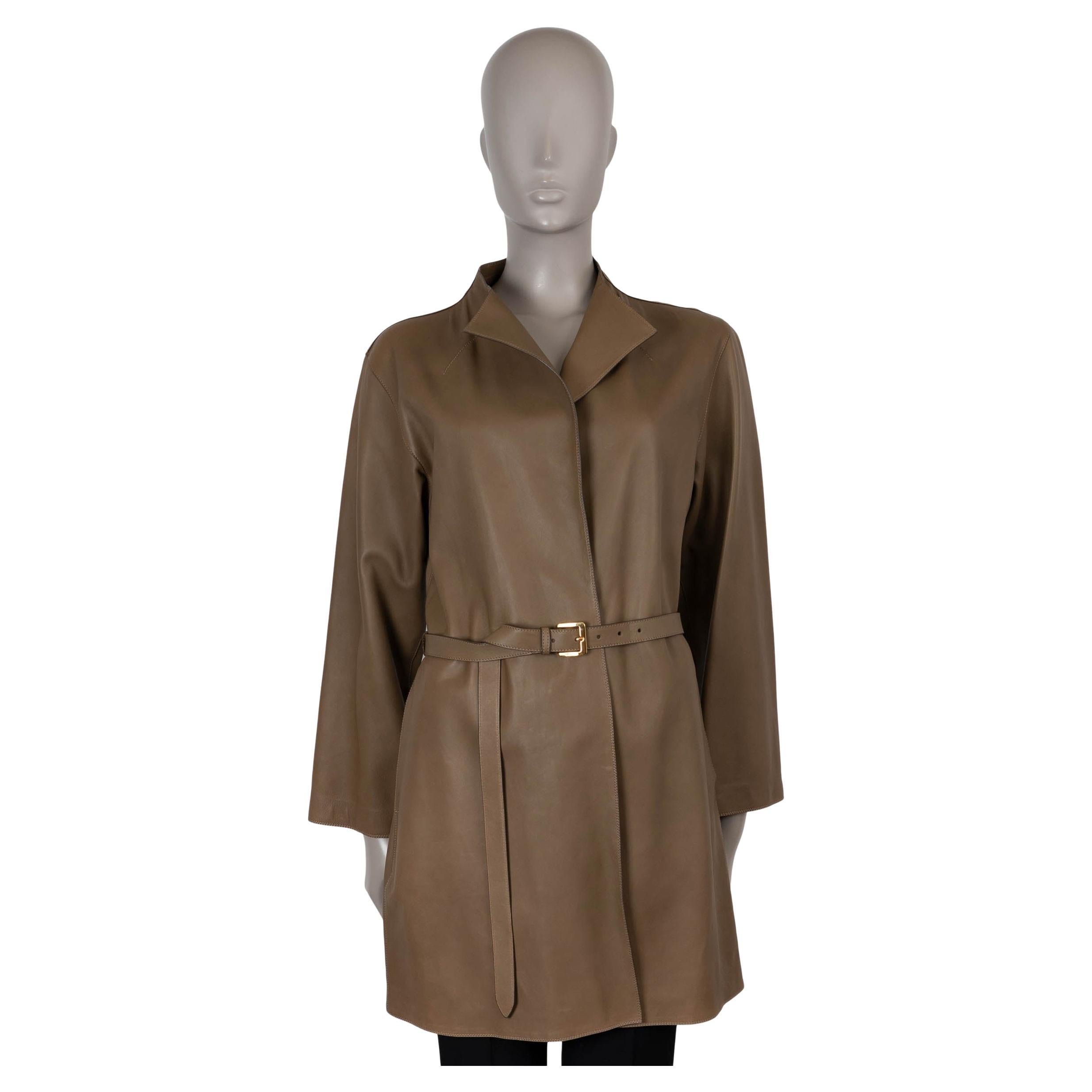 LORO PIANA olive green BELTED LEATHER Coat Jacket 42 M For Sale