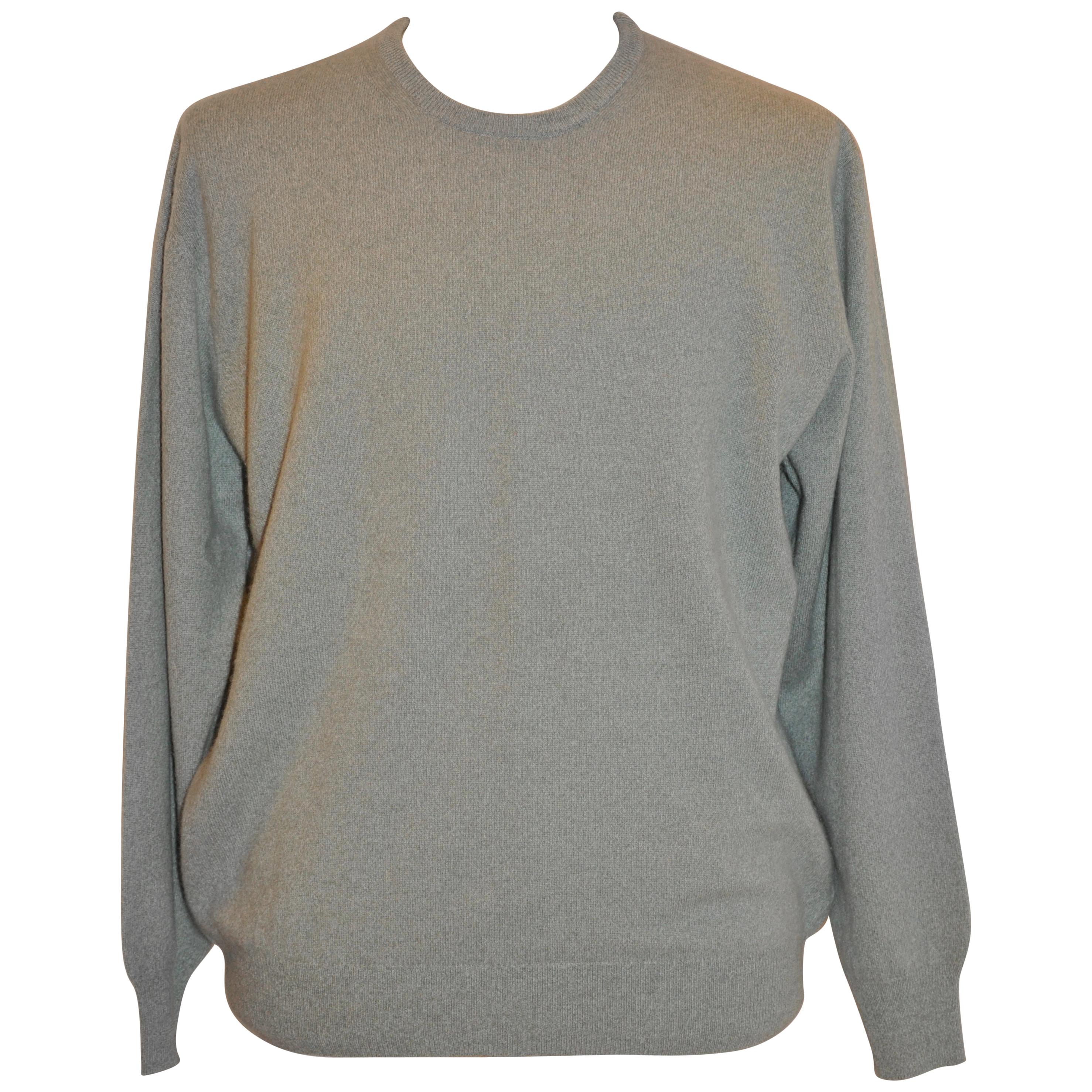 Loro Piana Olive Green Men's Cashmere Crewneck Pullover Sweater