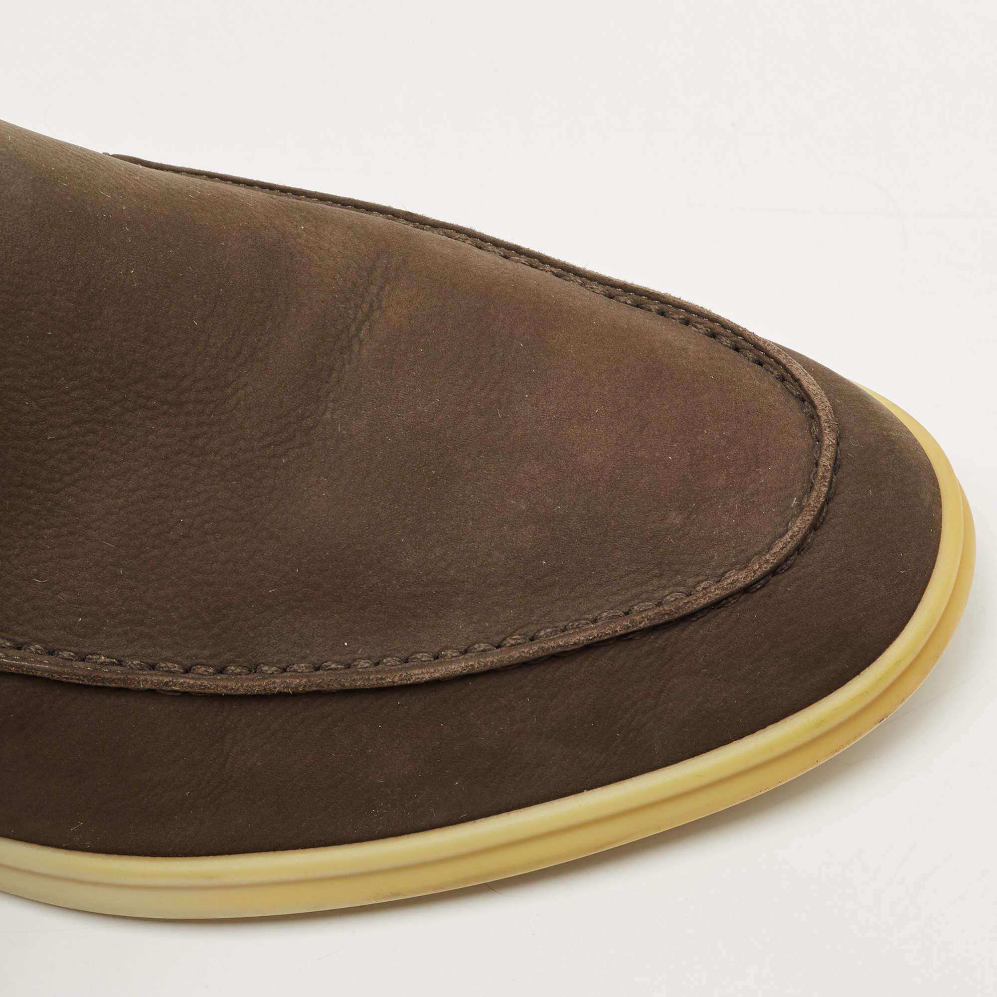 Loro Piana Olive Green Nubuck Leather Summer Walk Slip On Loafers Size 43 1