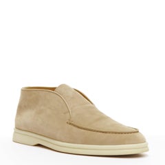 LORO PIANA Open Walk Sandstone beige suede leather mid loafers EU38