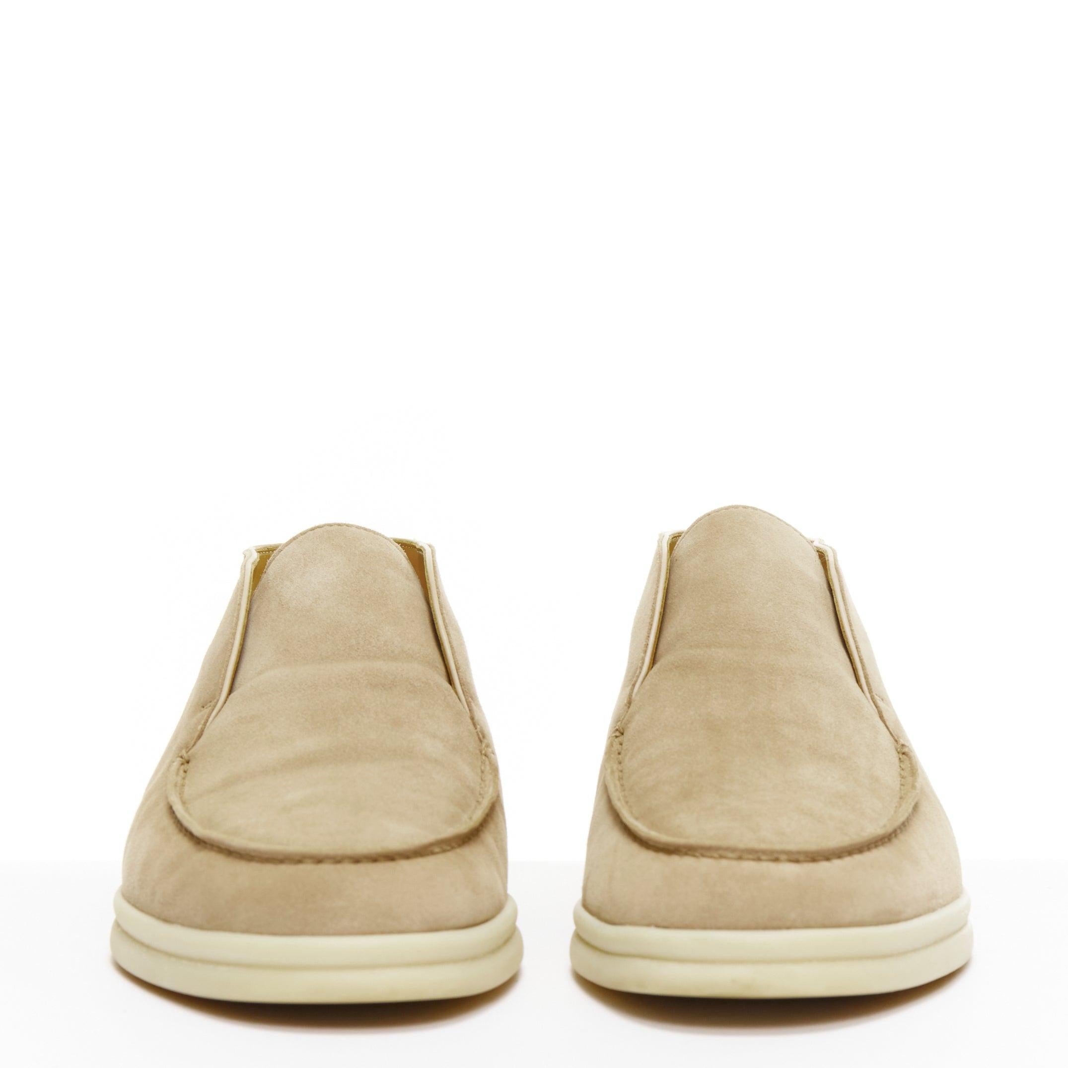 LORO PIANA Open Walk Sandstone beige suede leather mid loafers EU38 In Good Condition In Hong Kong, NT