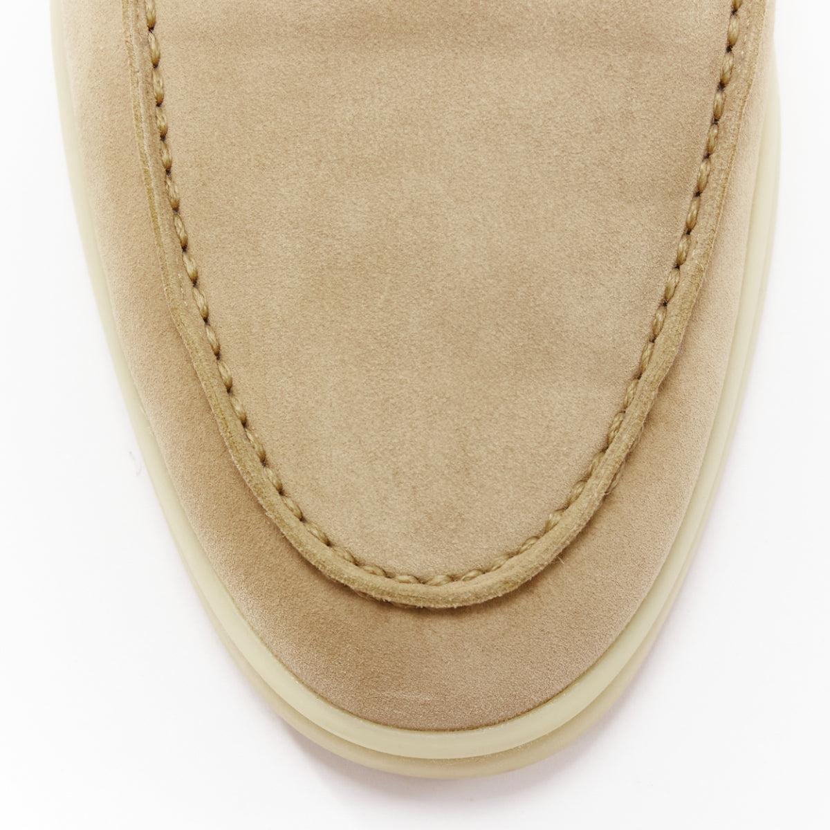LORO PIANA Open Walk Sandstone beige suede leather mid loafers EU38 2