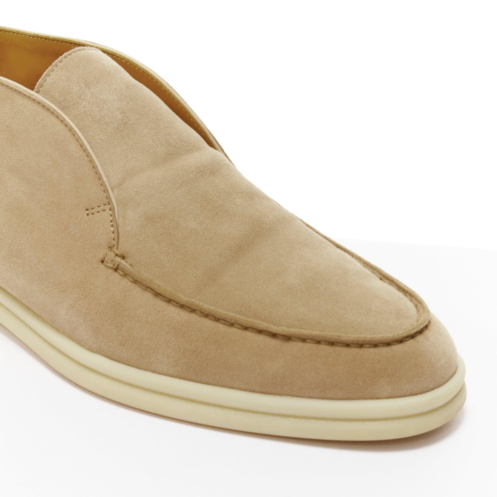 LORO PIANA Open Walk Sandstone beige suede leather mid loafers EU38 3