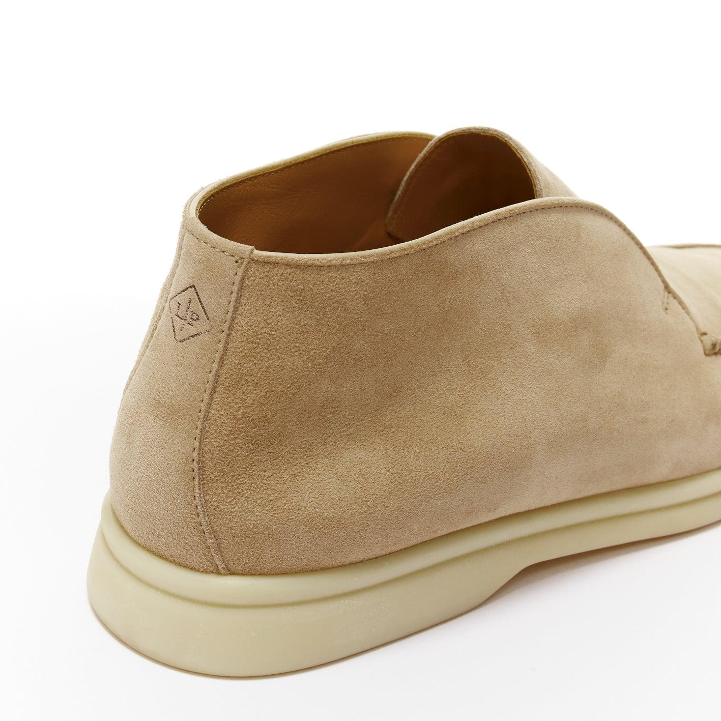 LORO PIANA Open Walk Sandstone beige suede leather mid loafers EU38 4