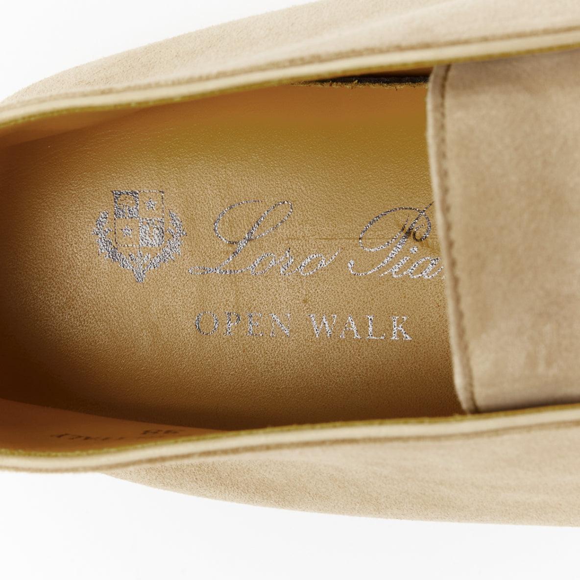 LORO PIANA Open Walk Sandstone beige suede leather mid loafers EU38 5