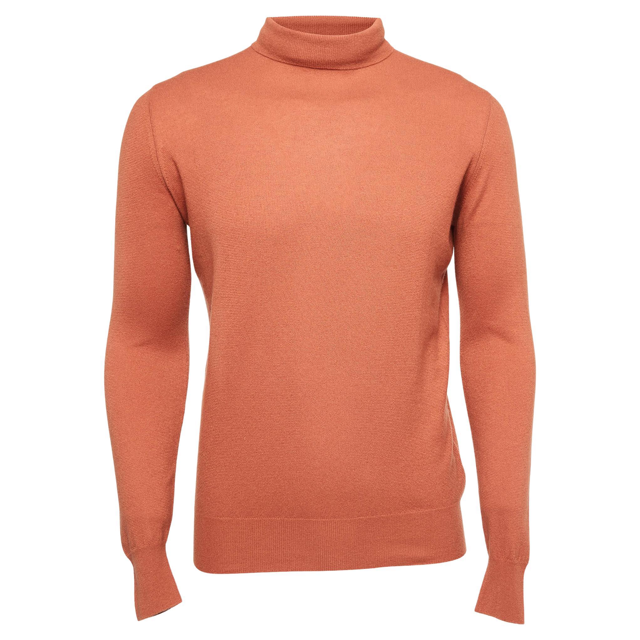 Loro Piana Orange Baby Cashmere Turtle Neck Sweater M en vente