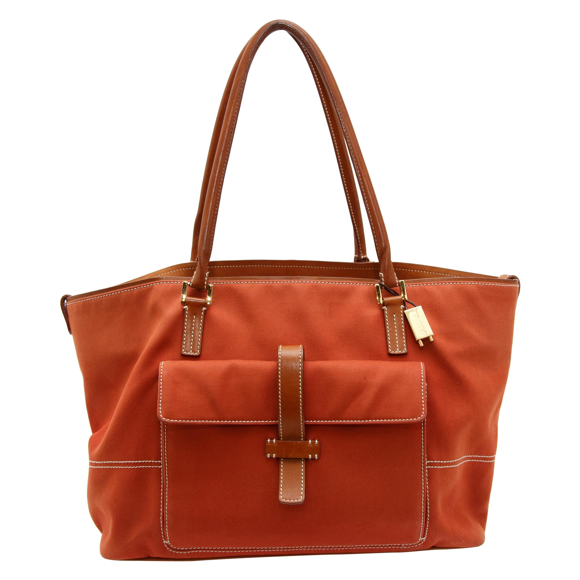 Loro Piana Orange Leather-Trimmed Tote