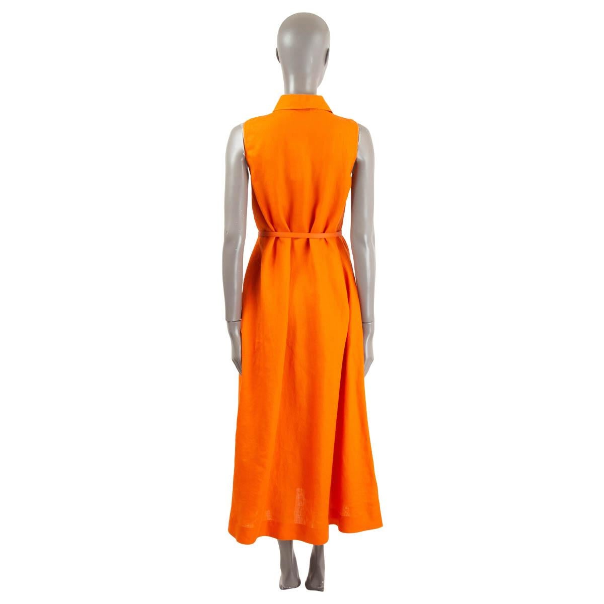 Orange LORO PIANA orange linen LEYLA BELTED SHIRT MIDI Dress 38 XS For Sale