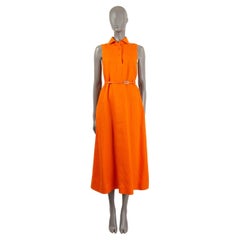 LORO PIANA orange linen LEYLA BELTED SHIRT MIDI Dress 38 XS