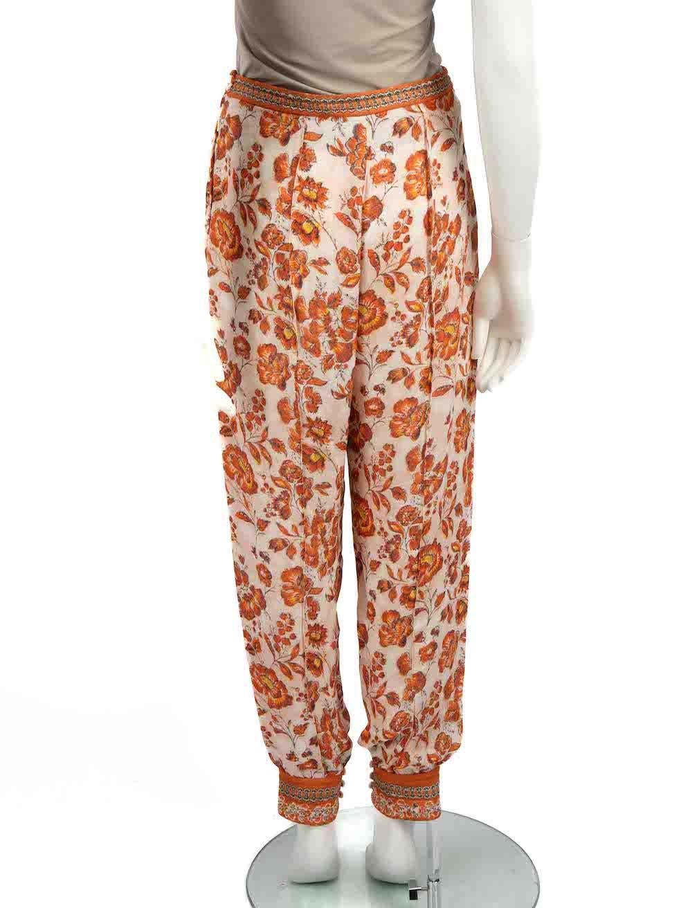 Loro Piana Orange Silk Floral Trousers Size S In Good Condition For Sale In London, GB