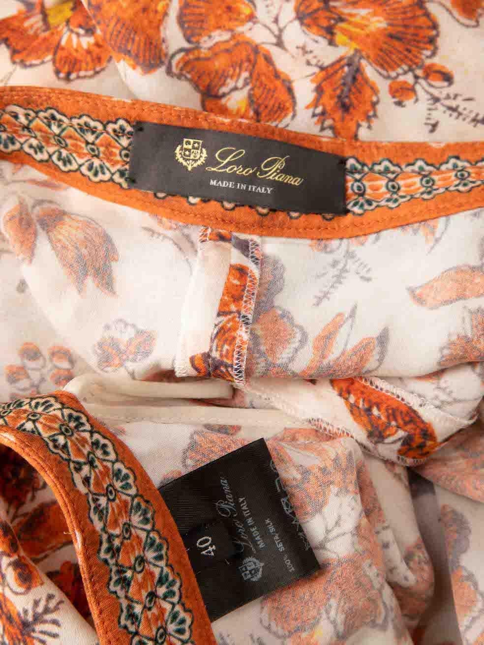 Women's Loro Piana Orange Silk Floral Trousers Size S For Sale