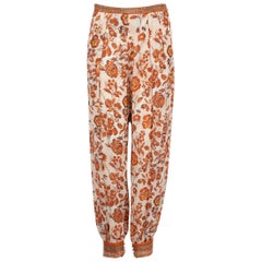 Used Loro Piana Orange Silk Floral Trousers Size S
