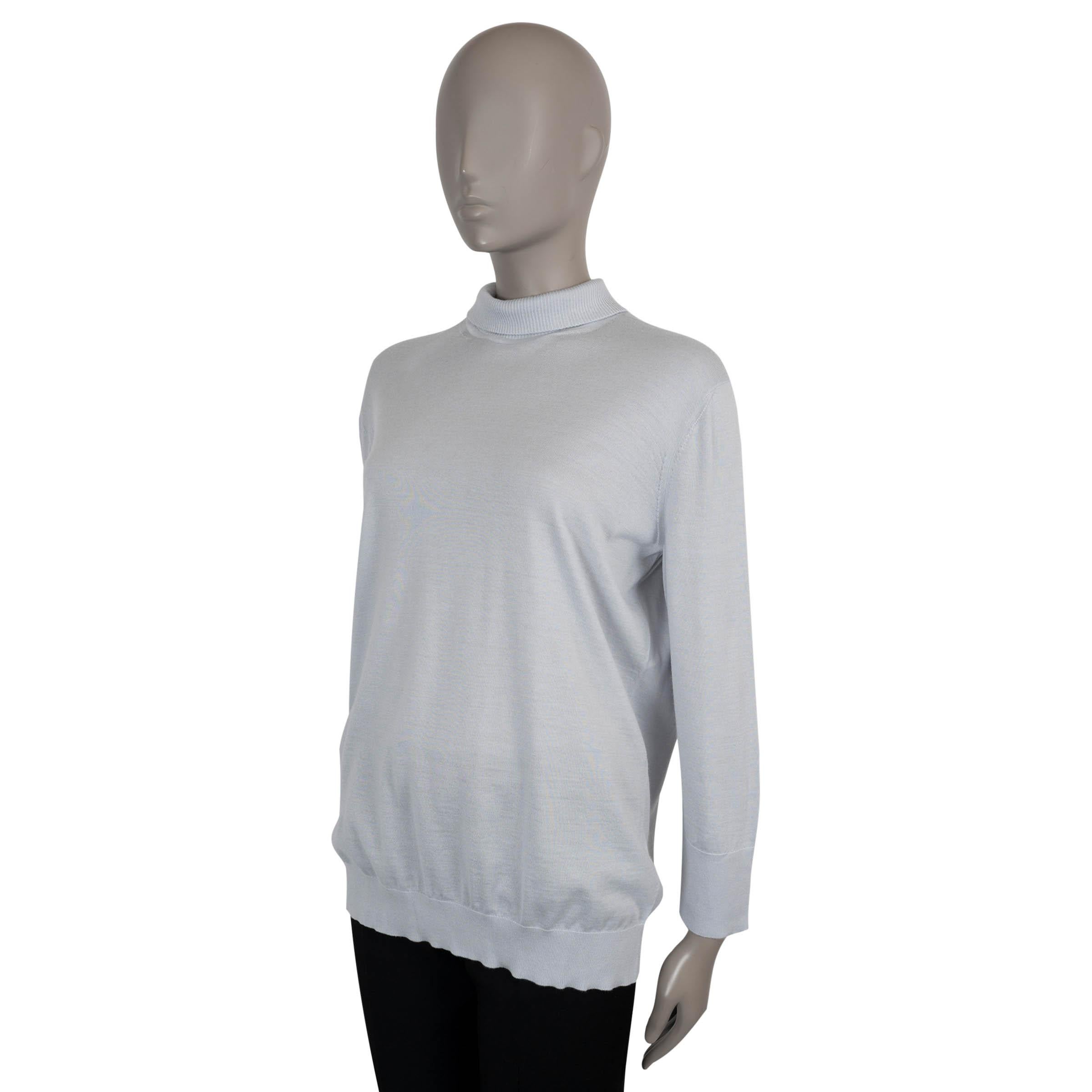 LORO PIANA Suéter LUPETTO TURTLENECK de cachemira de seda azul pálido 46 XL en venta 1