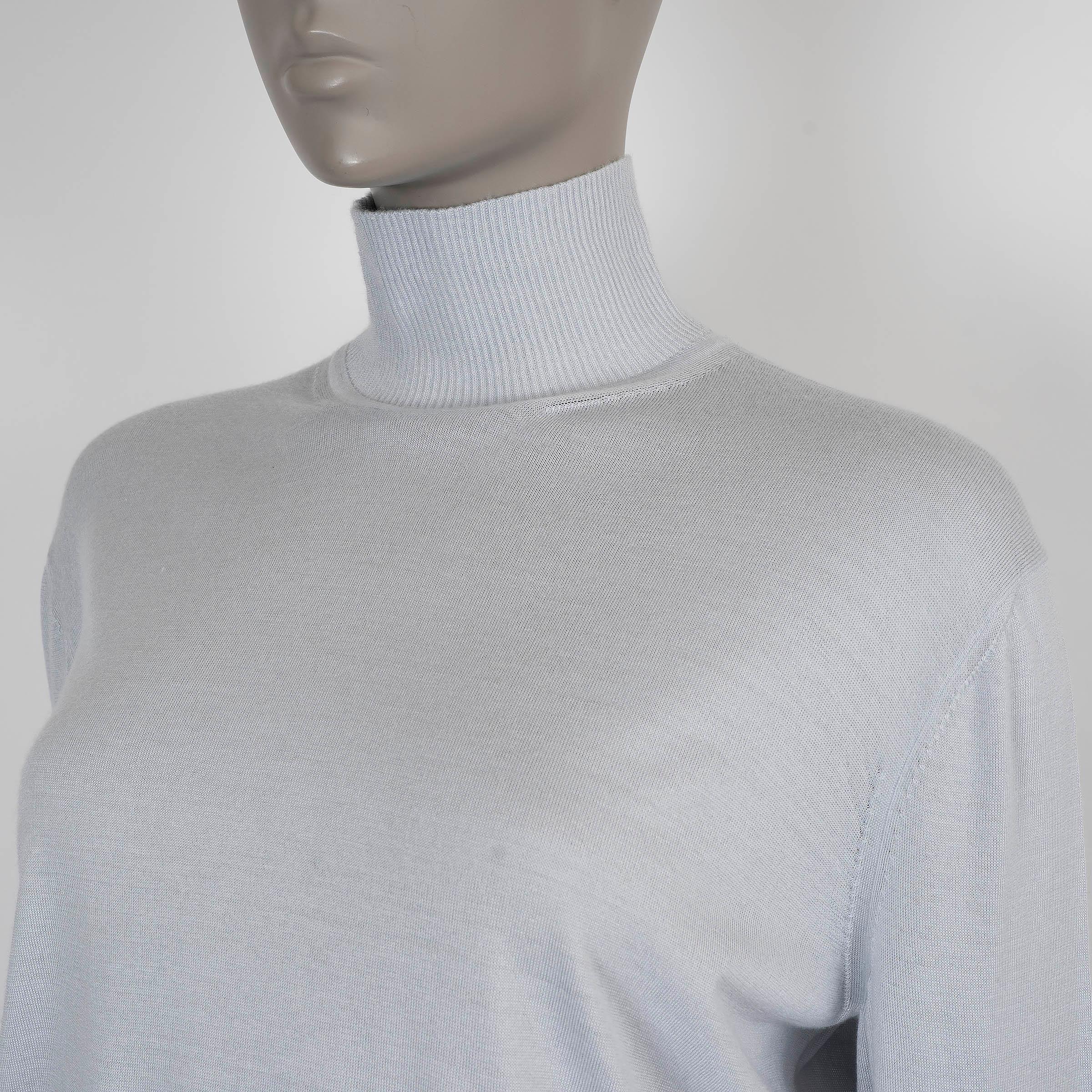 LORO PIANA Suéter LUPETTO TURTLENECK de cachemira de seda azul pálido 46 XL en venta 3