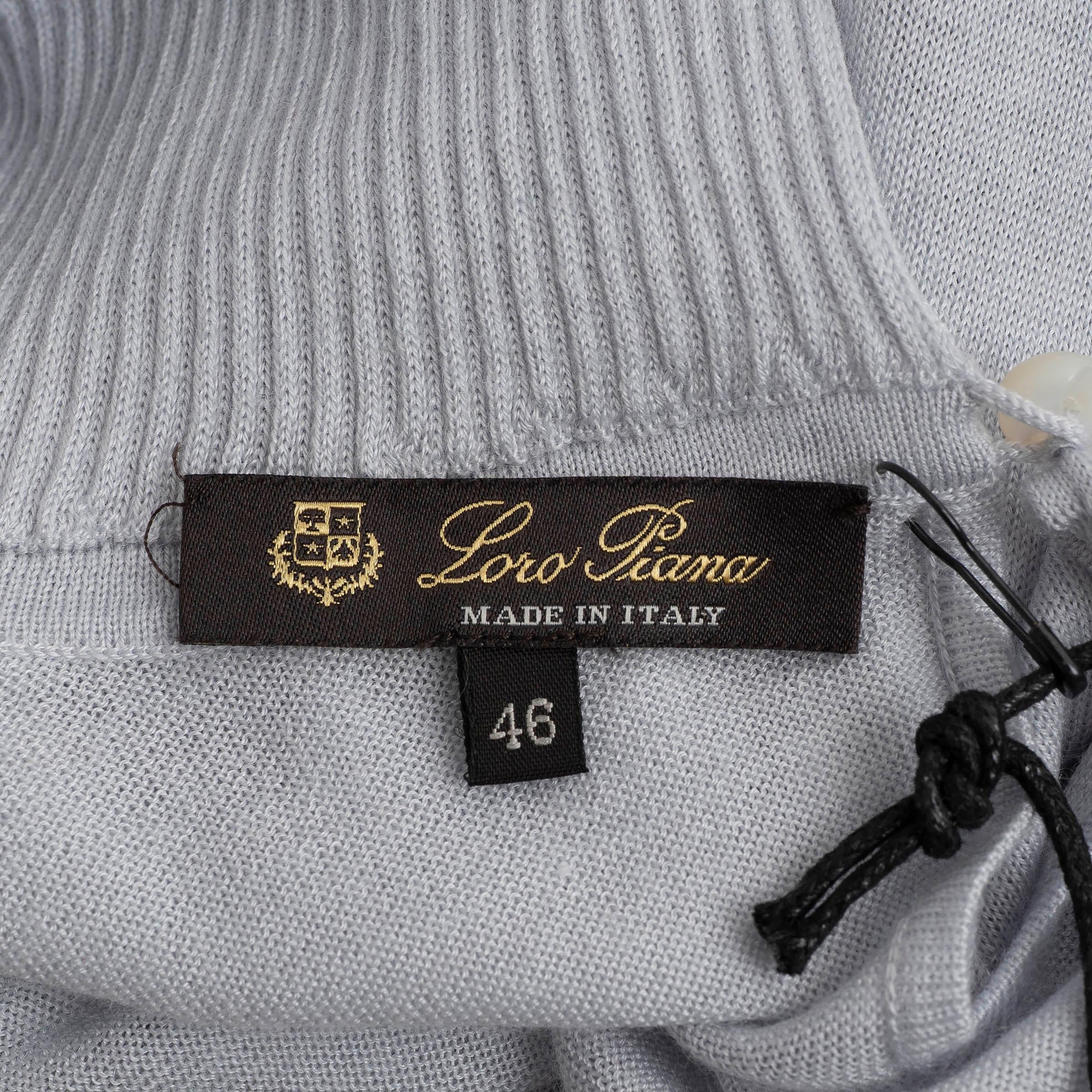 LORO PIANA Suéter LUPETTO TURTLENECK de cachemira de seda azul pálido 46 XL en venta 4