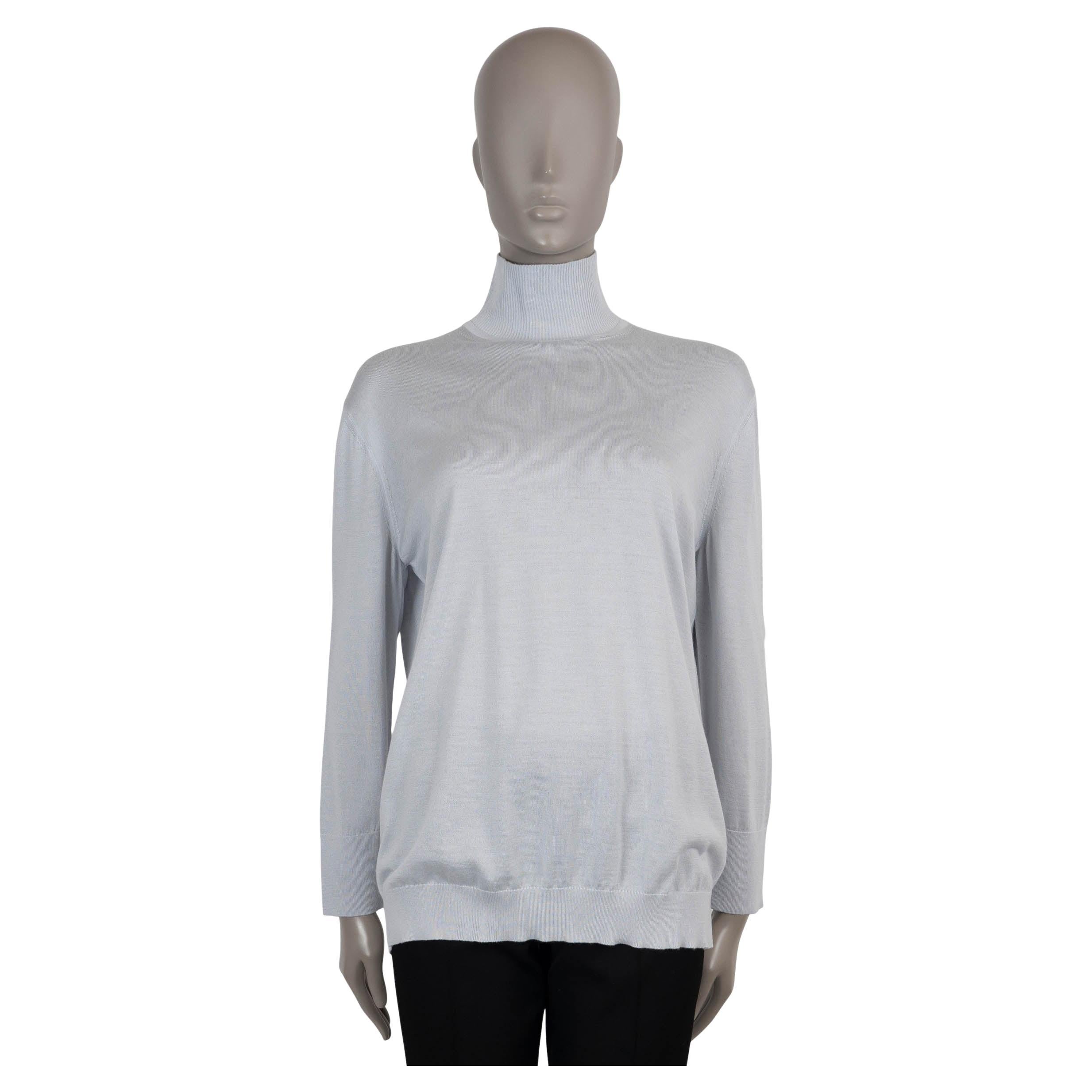 LORO PIANA Suéter LUPETTO TURTLENECK de cachemira de seda azul pálido 46 XL