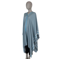 LORO PIANA pale blue cashmere & silk SUITCASE STRIPED PONCHO Jacket OS