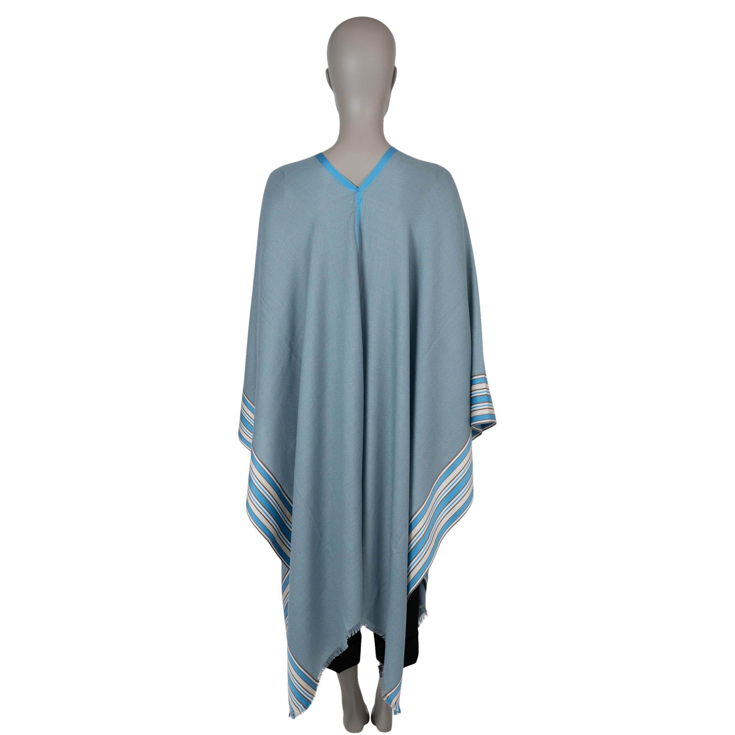 Gray LORO PIANA pale blue cashmere & silk SUITCASE STRIPED PONCHO Jacket OS For Sale