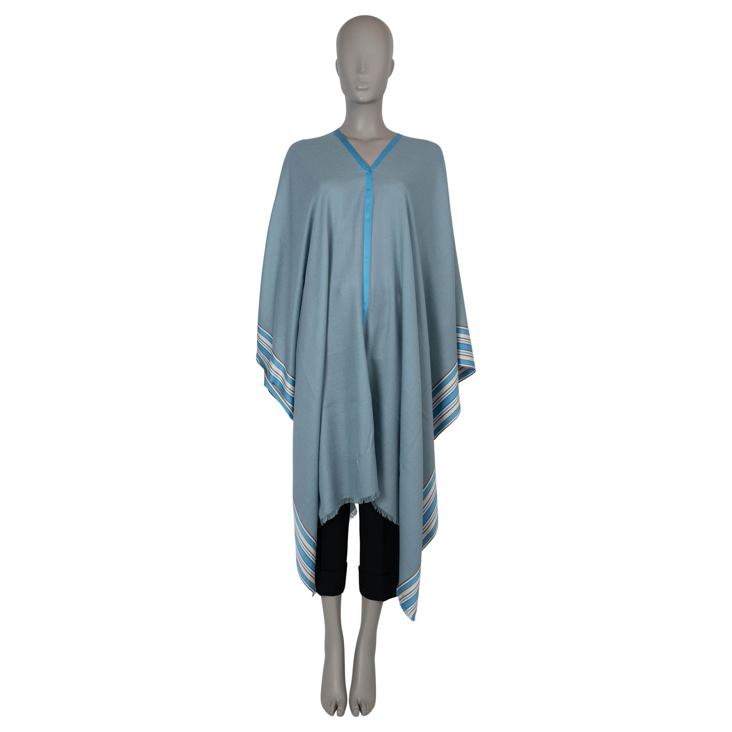 Women's LORO PIANA pale blue cashmere & silk SUITCASE STRIPED PONCHO Jacket OS For Sale