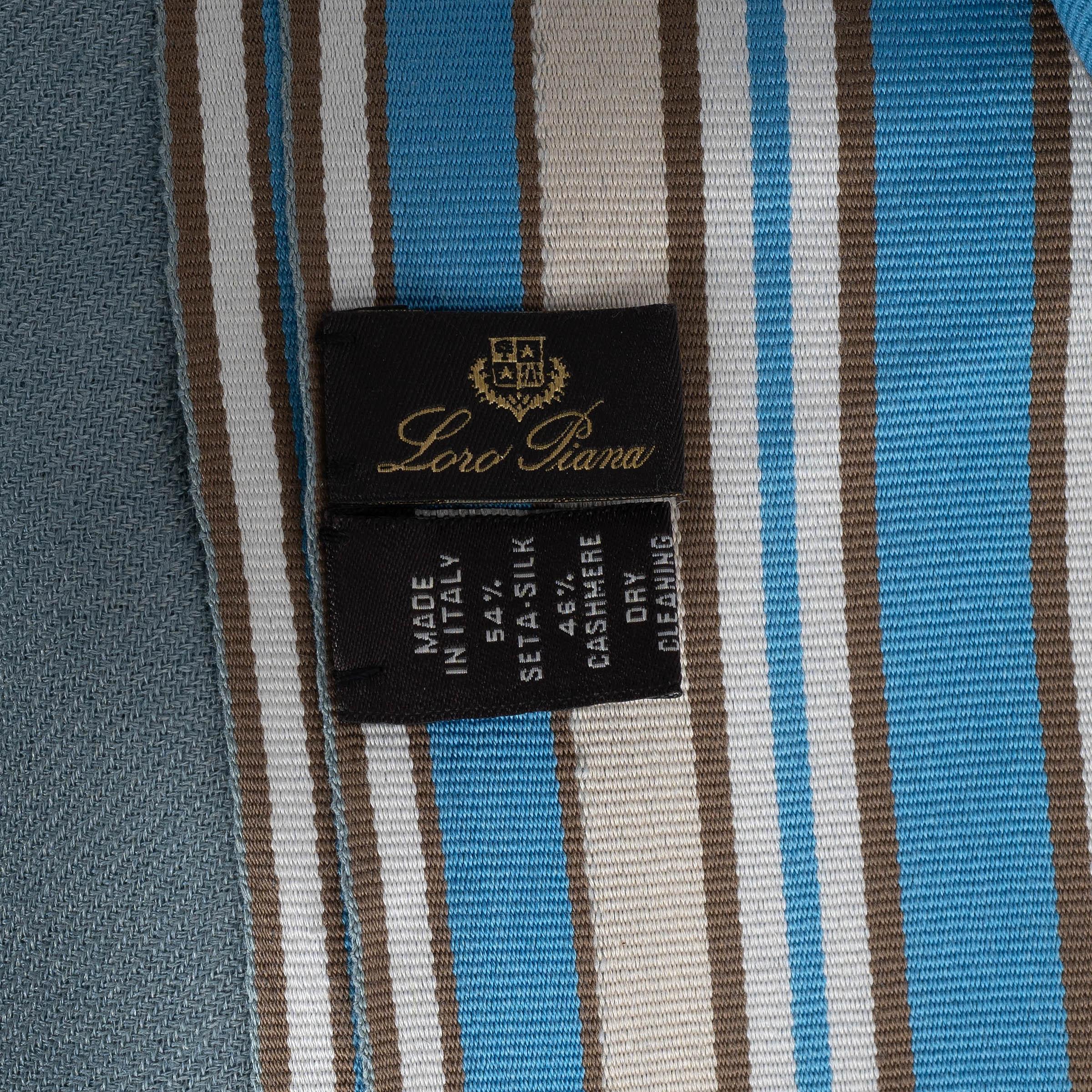 LORO PIANA pale blue cashmere & silk SUITCASE STRIPED PONCHO Jacket OS For Sale 3