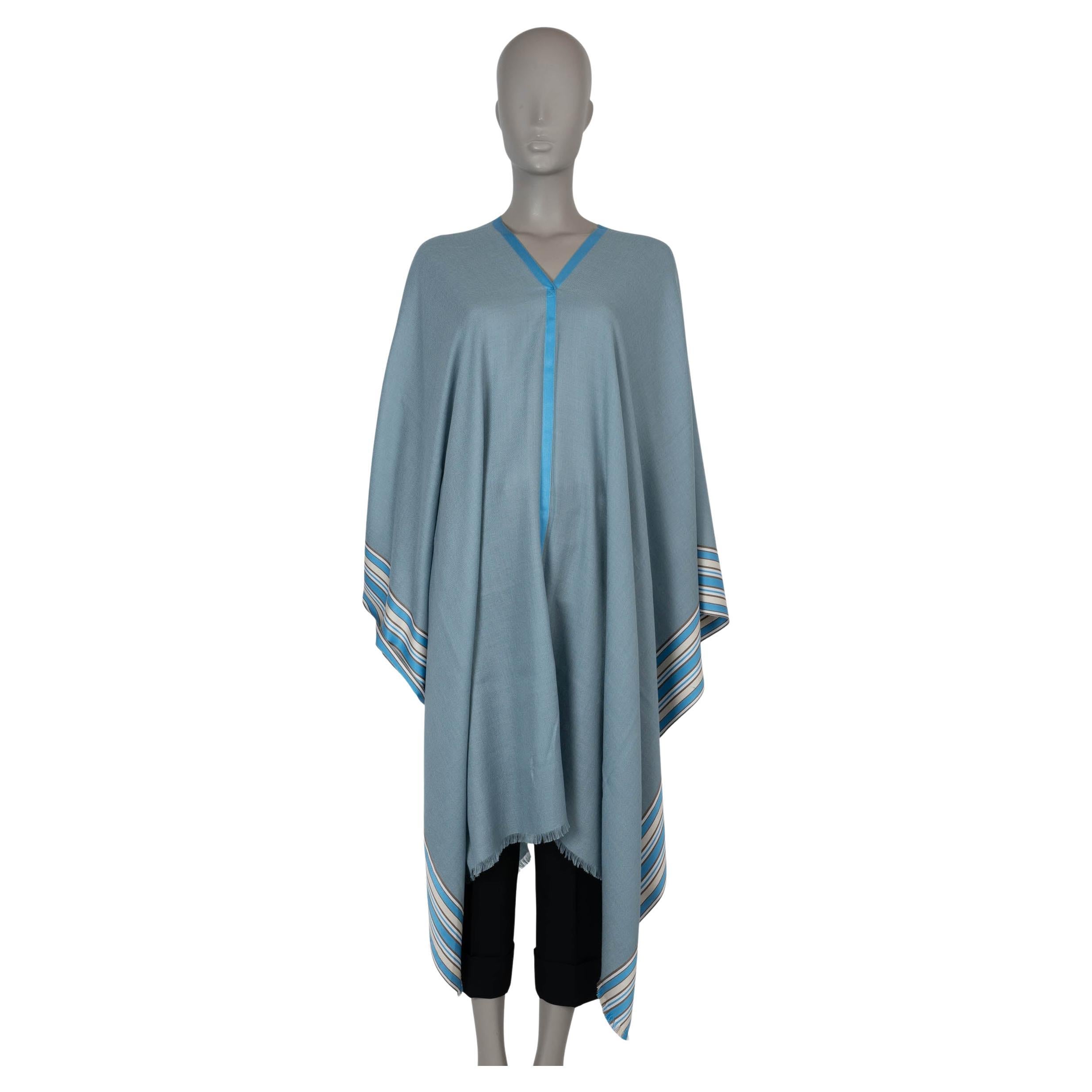 LORO PIANA pale blue cashmere & silk SUITCASE STRIPED PONCHO Jacket OS For Sale