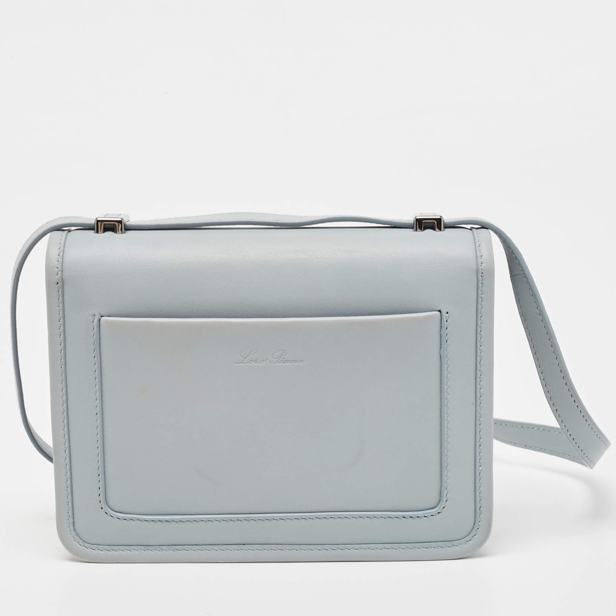 Loro Piana Pale Blue Leather Lock-In Shoulder Bag 6