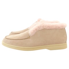 Stivaletti Loro Piana Rosa Pallido Open Walk Foderati di Pelliccia