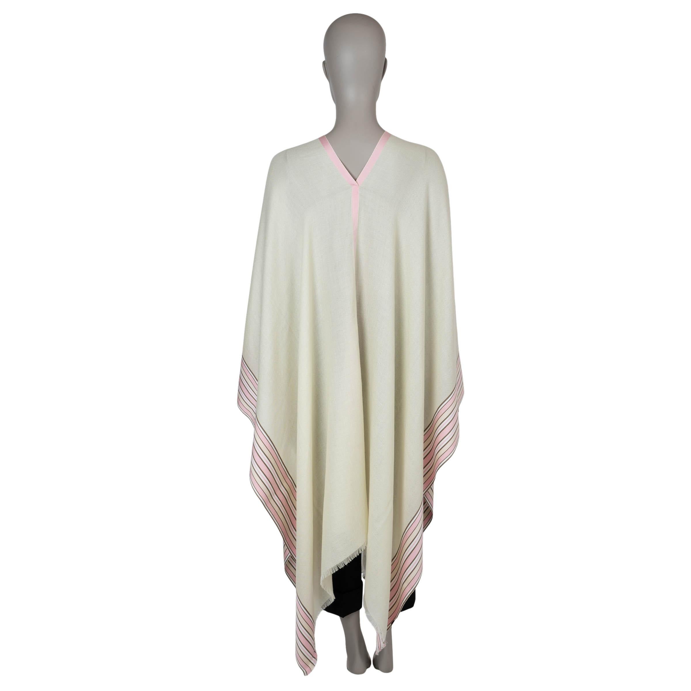 Gray LORO PIANA pale yellow cashmere & silk SUITCASE STRIPED PONCHO Jacket OS For Sale