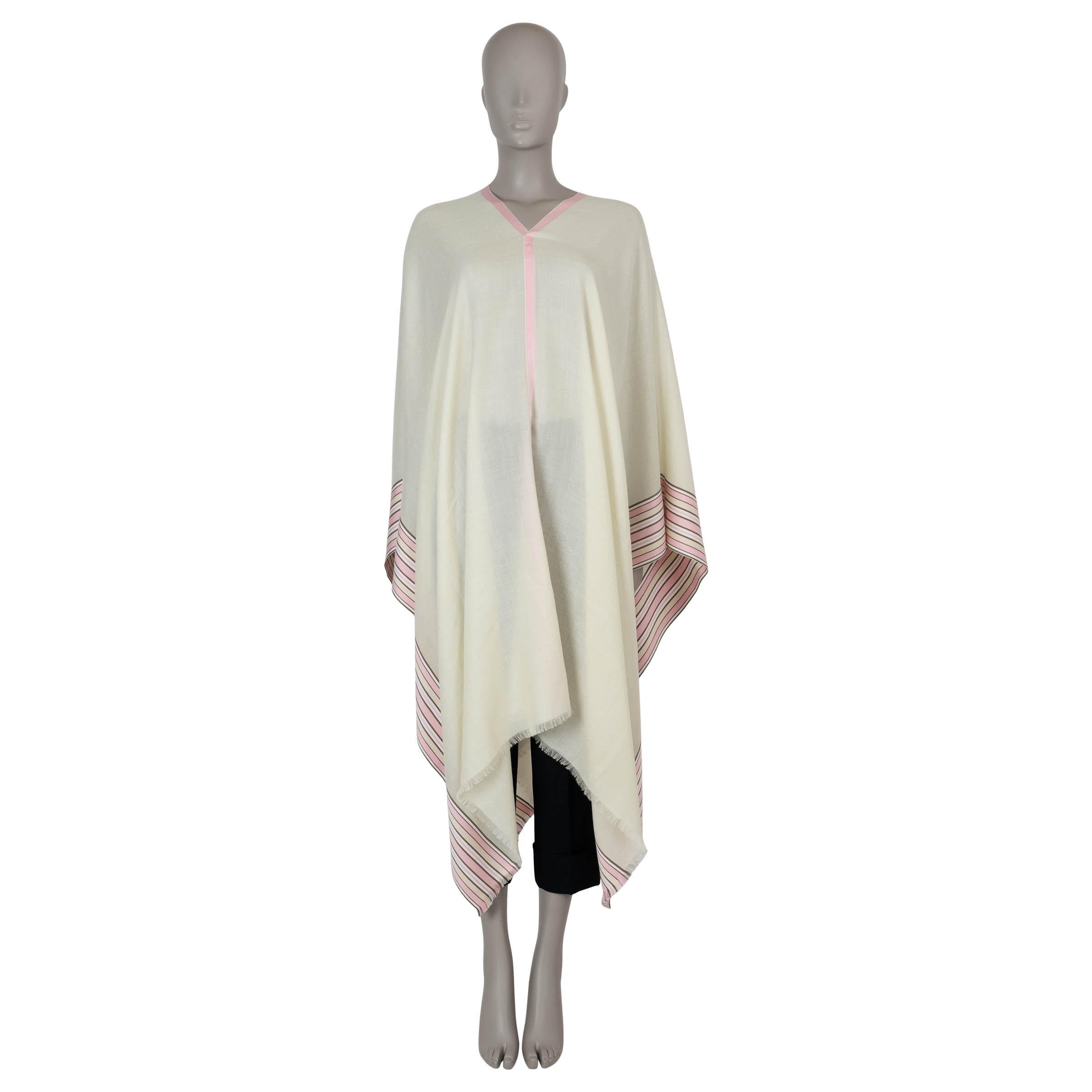 Women's LORO PIANA pale yellow cashmere & silk SUITCASE STRIPED PONCHO Jacket OS For Sale