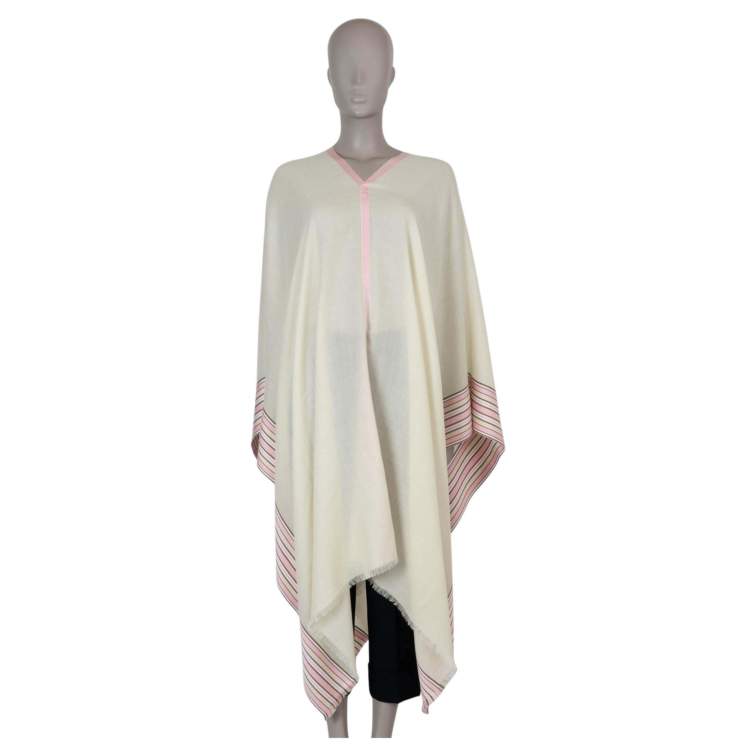 LORO PIANA pale yellow cashmere & silk SUITCASE STRIPED PONCHO Jacket OS For Sale