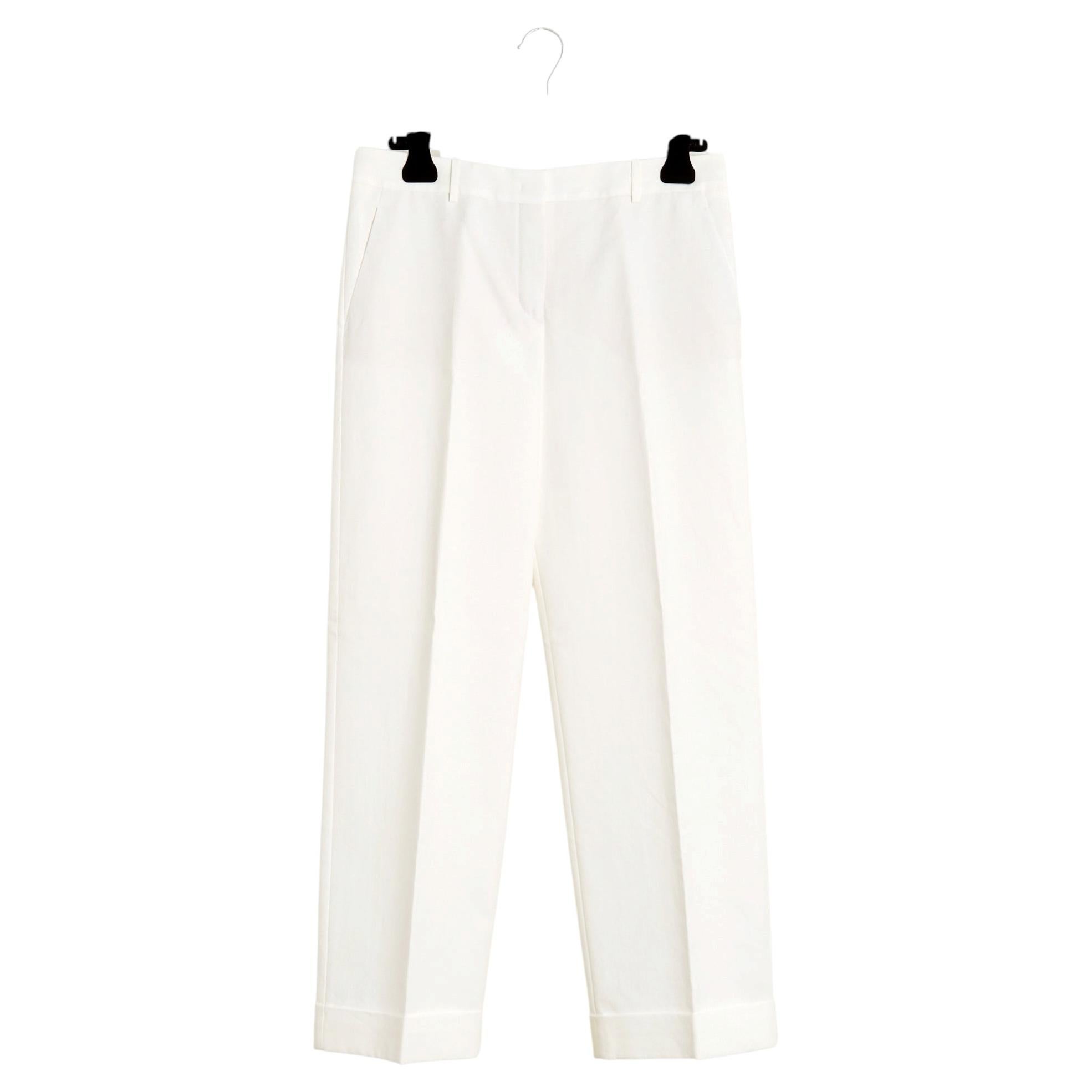 Loro Piana Pantalon Droit Blanc FR40 Straight Leg White Cotton Pants UK12 US8 10