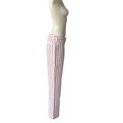 Loro Piana Palazzo-Hose aus Leinen mit roten und elfenbeinfarbenen Streifen, Made in Italy