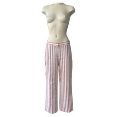 Loro Piana Palazzo-Hose aus Leinen mit roten und elfenbeinfarbenen Streifen, Made in Italy