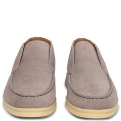 LORO PIANA pearl grey suede OPEN WALK Loafers Shoes 37
