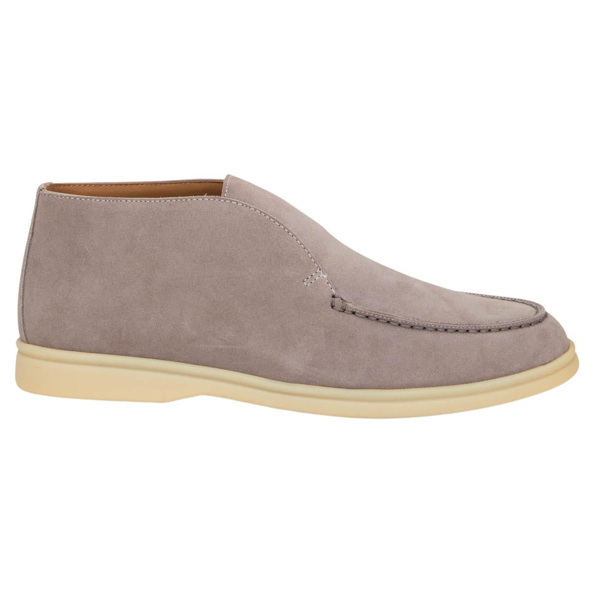 LORO PIANA pearl grey suede OPEN WALK Loafers Shoes 37