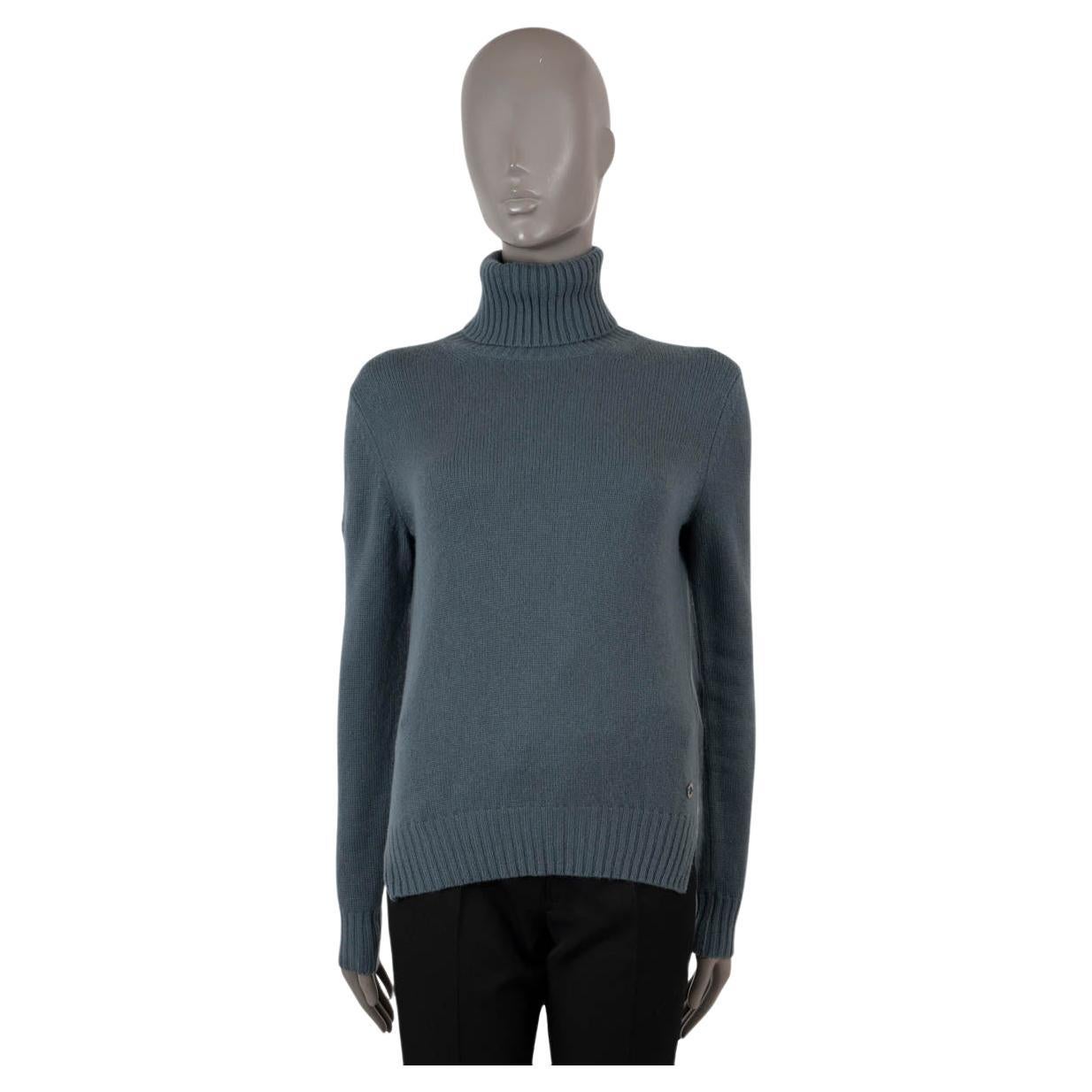 LORO PIANA petrol blue cashmere PARKSVILLE Turtleneck Sweater S