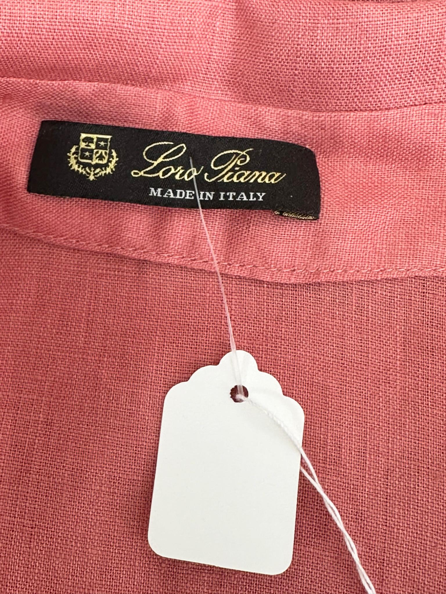 Loro Piana - Vestito ricamato in lino rosa con tasche 42 in vendita 6