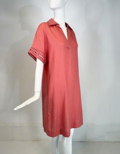 Loro Piana Pink Linen Open Work Embroidered Dress with Pockets 42