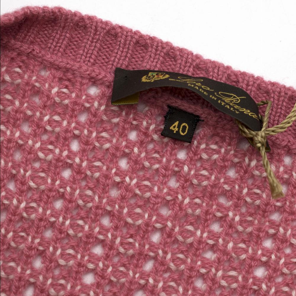 Loro Piana Pink & White Knit Cashmere Sweater - Size US 8 For Sale 1