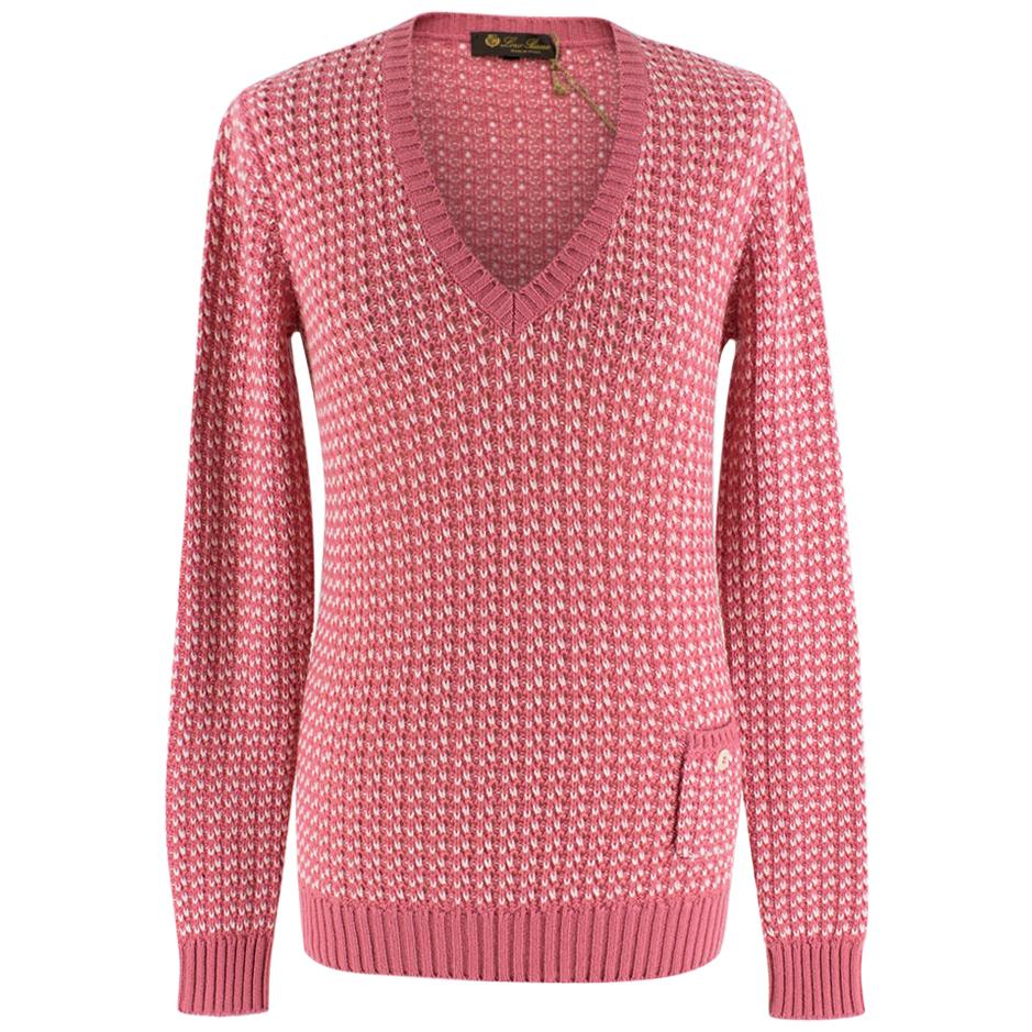 Loro Piana Pink & White Knit Cashmere Sweater - Size US 8 For Sale