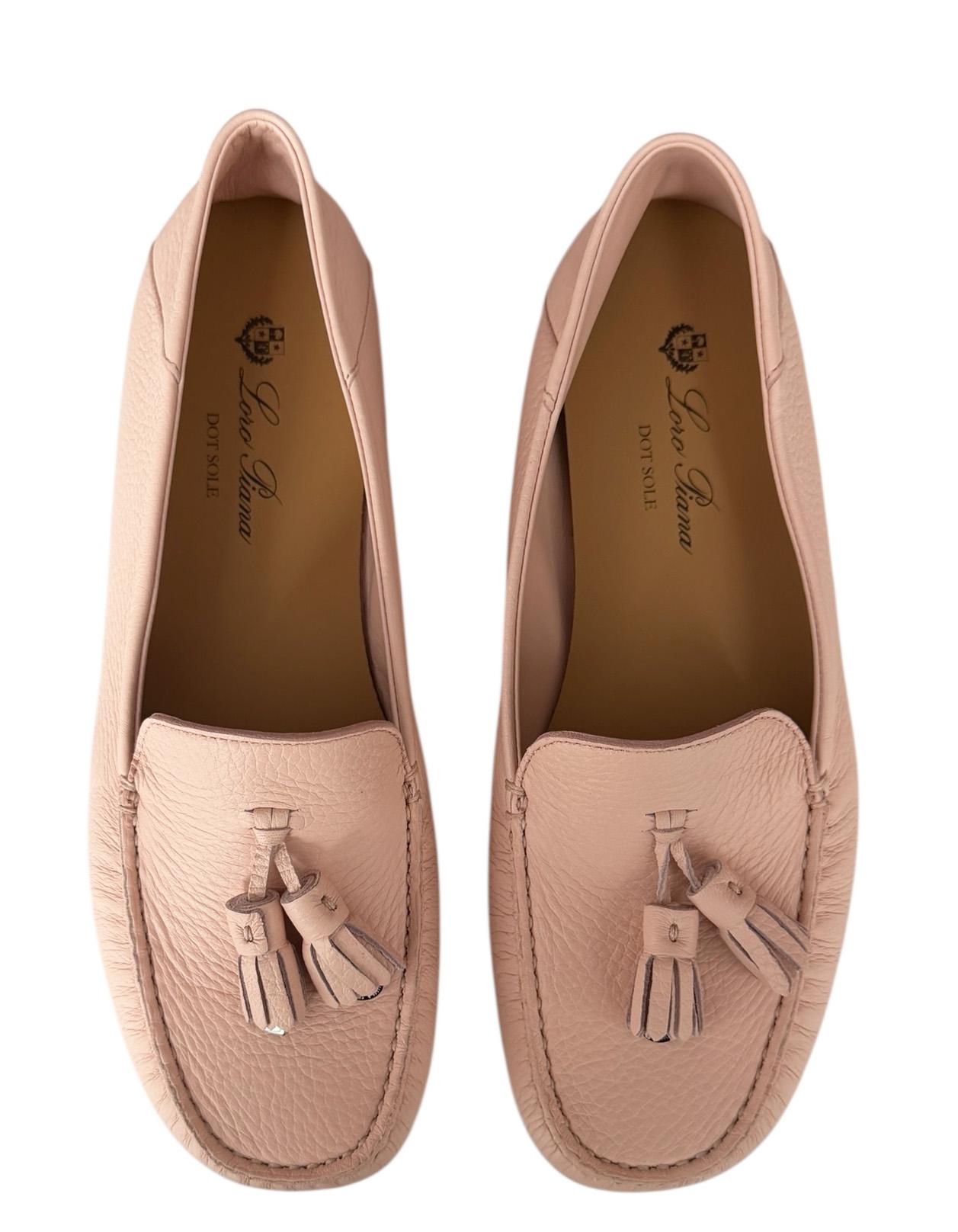 Loro Piana Plum Flower Dot Sole Leather Moccasin Loafers sz 39 en venta 3